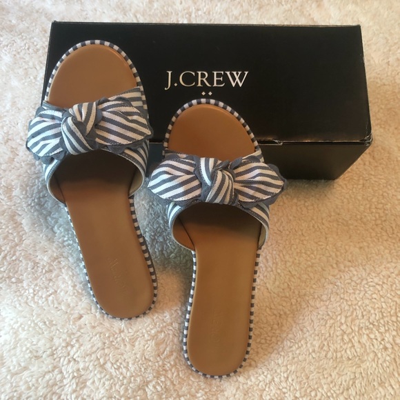 NWB | J. Crew | Striped | Bow | Slide Sandals - Picture 1 of 5